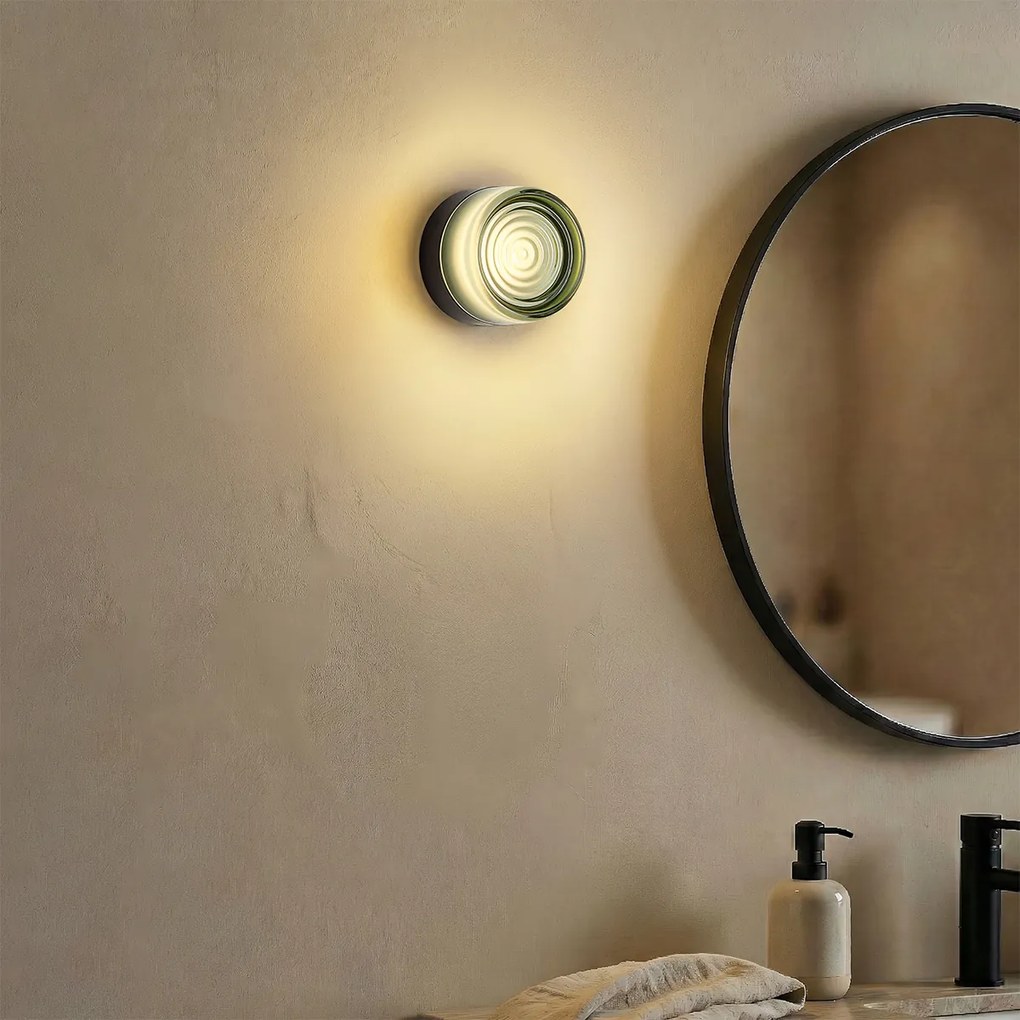 Candeeiro de Parede Design Preto com Vidro Verde Claro IP44 - Michele