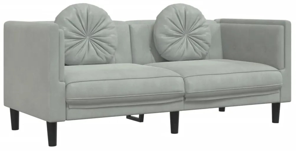 2 pcs conjunto de sofás com almofadas veludo cinzento-claro