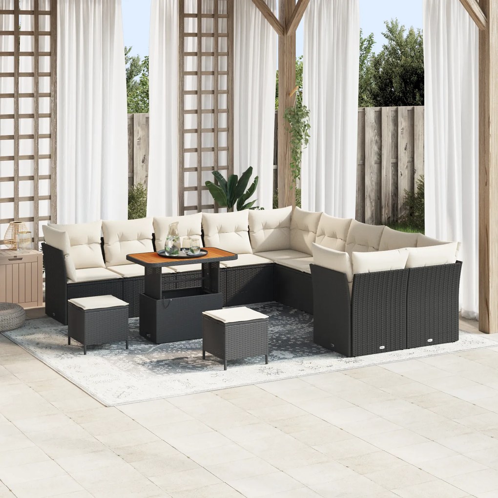 Conjunto de Sofá de Jardim vidaXL com Almofadas Preto Vime Sintético A