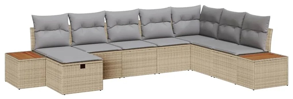 Conjunto de Sofá de Jardim de 8 Peças com Almofadas Bege Vime Sintétic