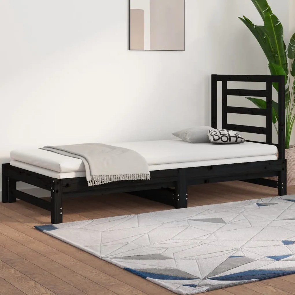 vidaXL Estrutura sofá-cama de puxar 2x(90x190) cm pinho maciço preto