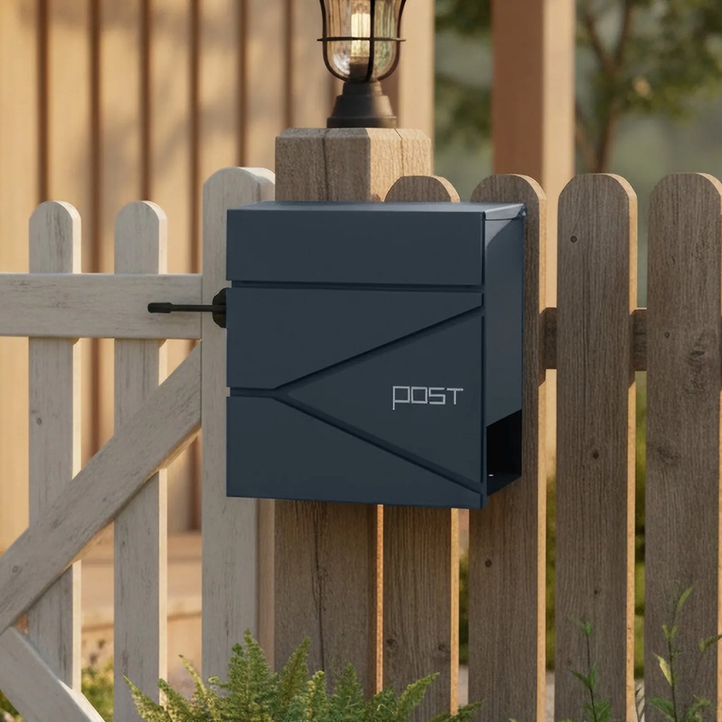 Caixa de correio com fechadura e compartimento para jornais 10,5 x 37 x 37 cm Antracite