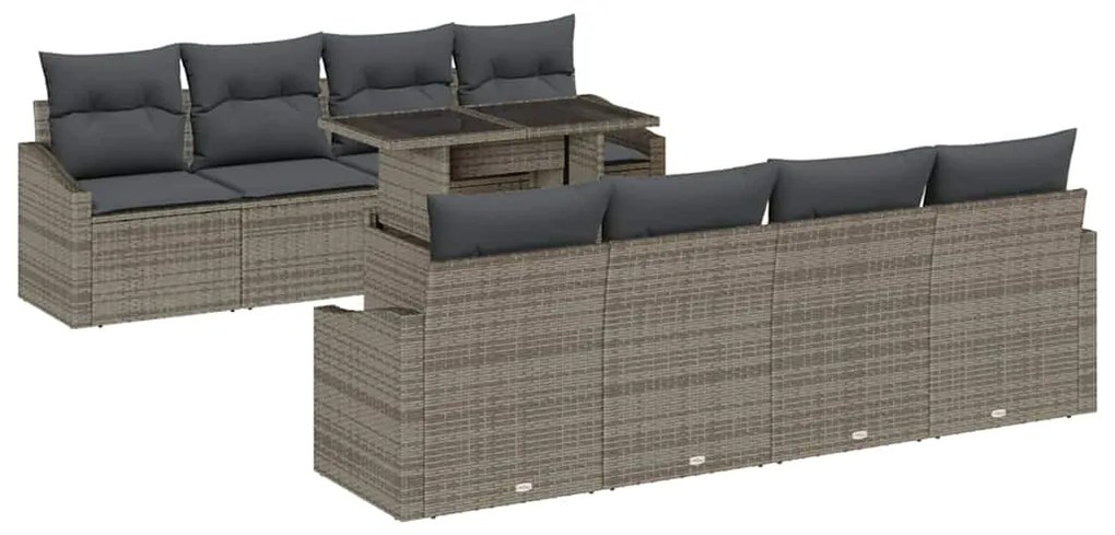 Conjunto de Sofás de Jardim de 7 Peças com Almofadas Cinza Polirattan