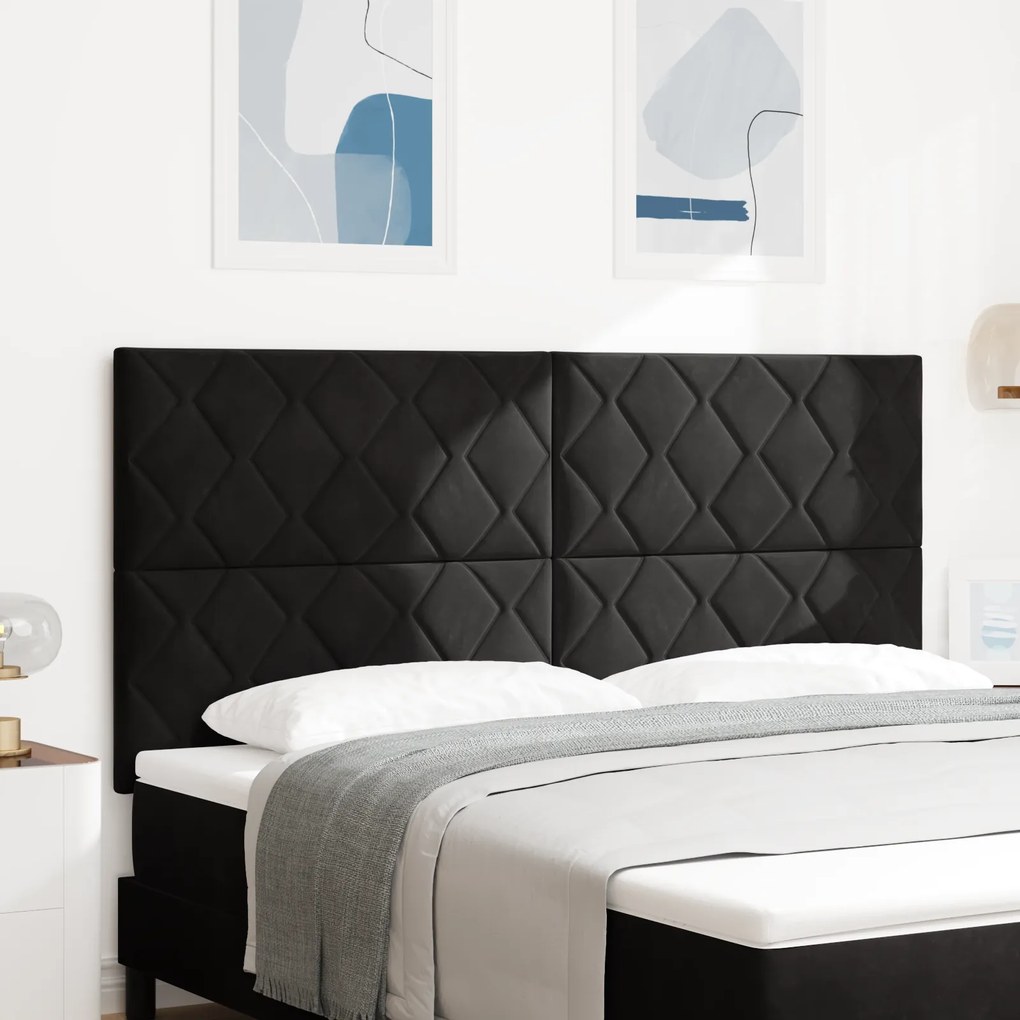 Cabeceira Design Blocos de Diamante Preta 180 cm Veludo