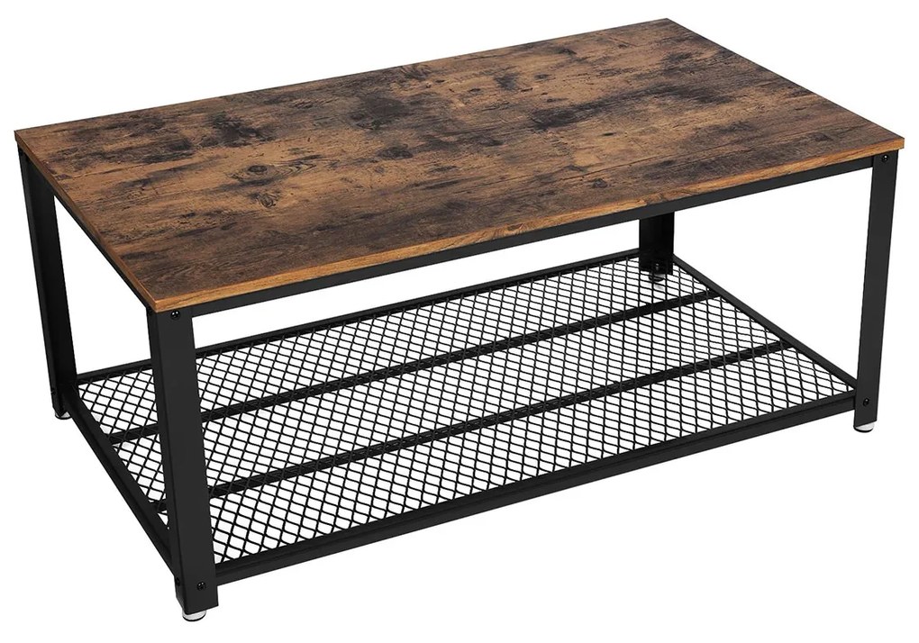 Mesa de centro de design industrial com prateleira 106,2 x 45 x 60,2 cm Castanho Vintage-preto