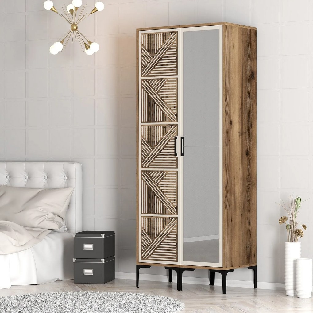 Roupeiro Kumsal PR – Nogueira e Creme – 80x47,5x201,4 cm