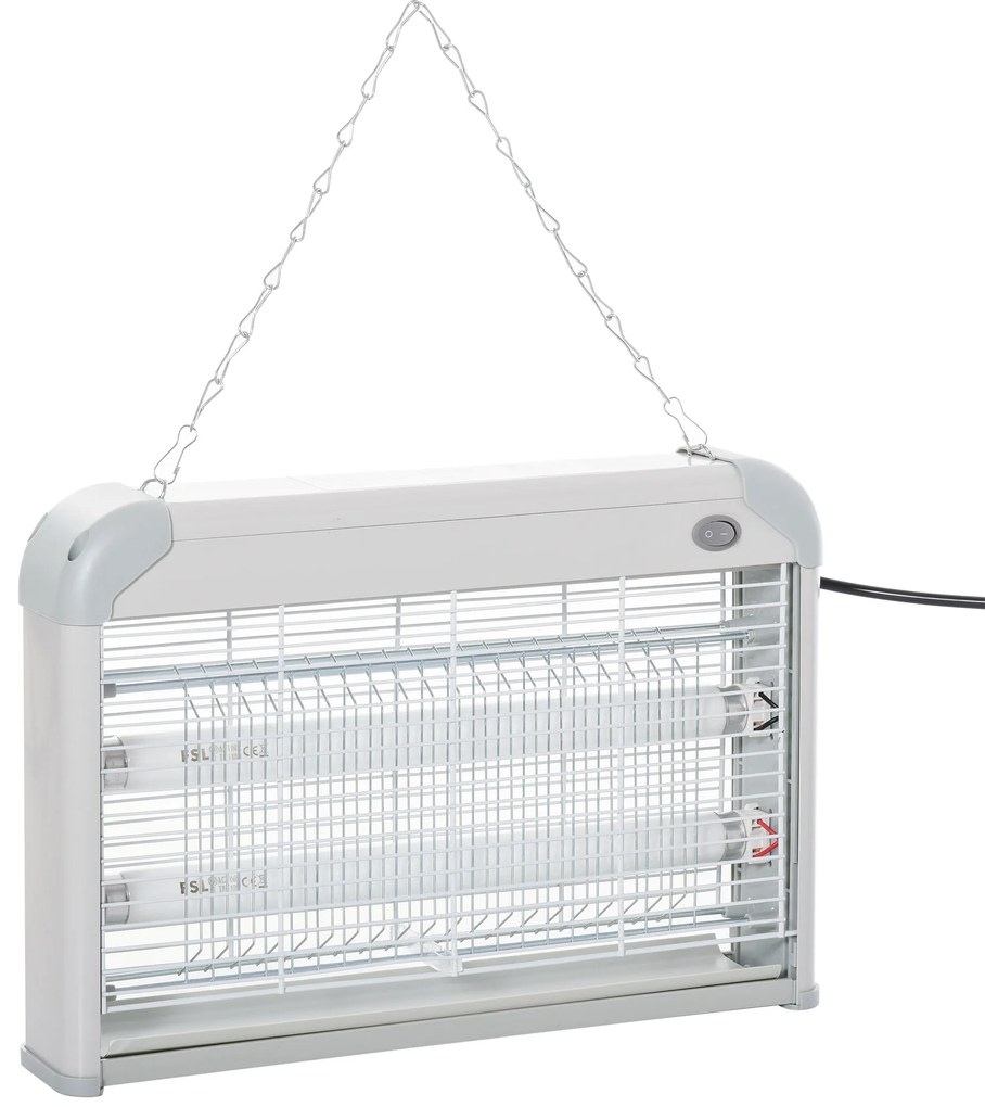 Outsunny Lâmpada Anti-Mosquito 20W Elétrica Luz Ultravioleta 2 Tubos LED Cobertura 60m² 39x7,5x26,5 cm Branco | Aosom Portugal