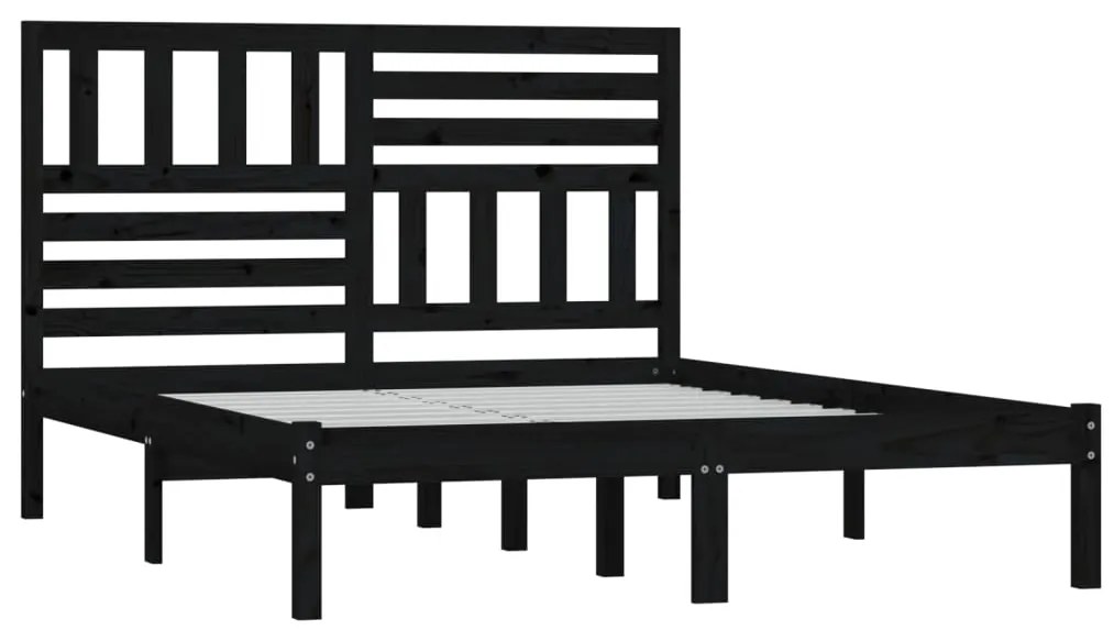 Estrutura de cama de casal 135x190 cm pinho maciço preto