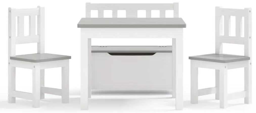 4 pcs conjunto mesa e cadeiras infantil MDF branco e cinzento