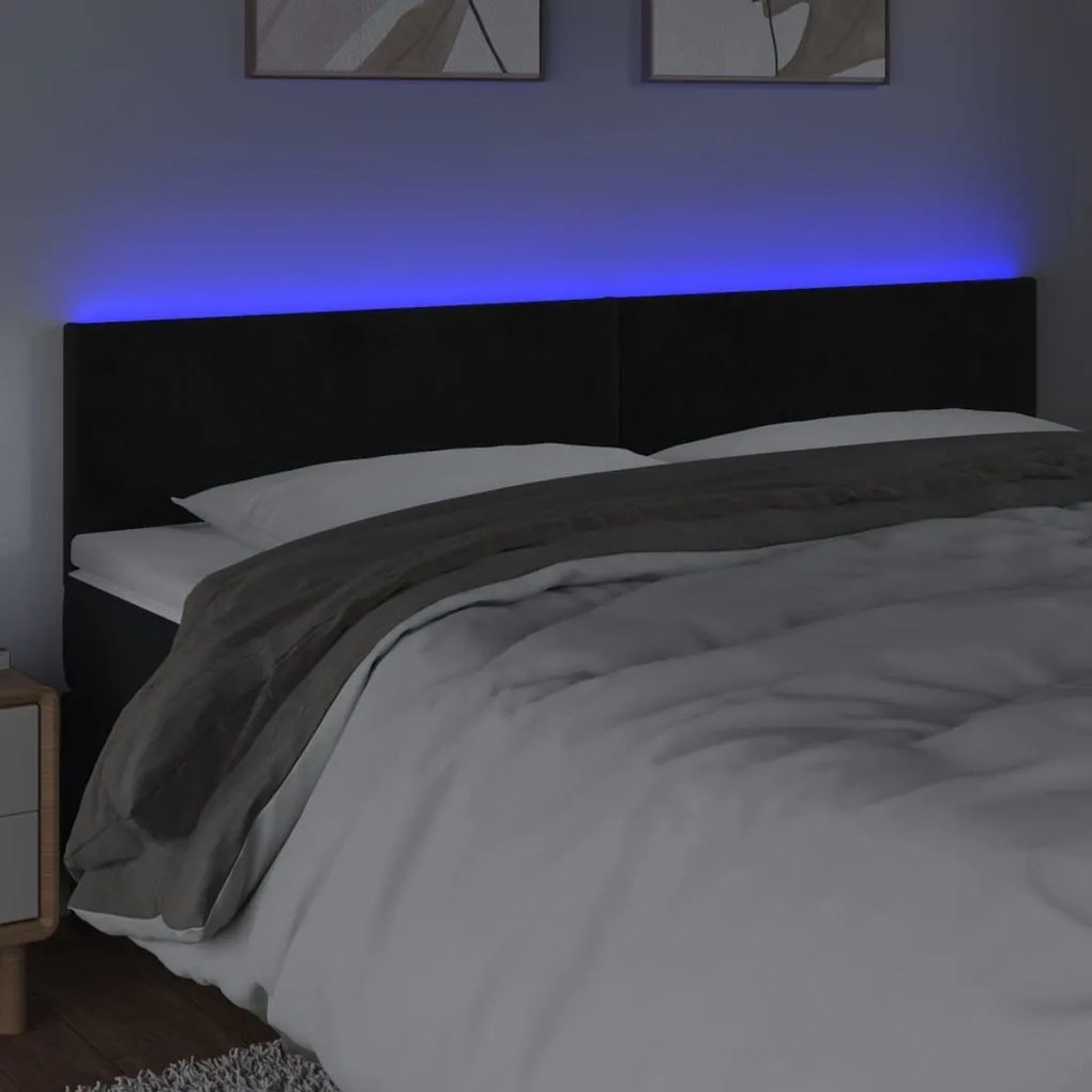 Cabeceira de cama c/ luzes LED veludo 200x5x78/88 cm preto