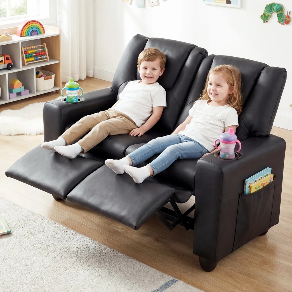 Sofá Infantil Duplo Reclinável, 96 x 51,5 x 69 cm, Espuma de Alta Densidade, Preto