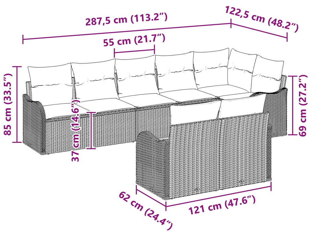 Conjunto de Sofá de Jardim vidaXL 8 Peças com Almofadas em Rattan Bege