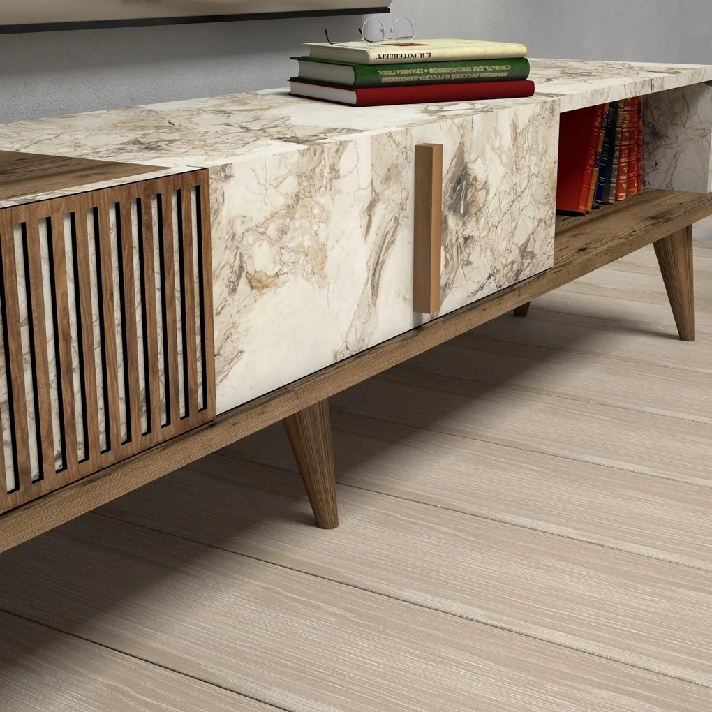 Móvel TV Milan – Nogueira/Branco – 180x40x35 cm