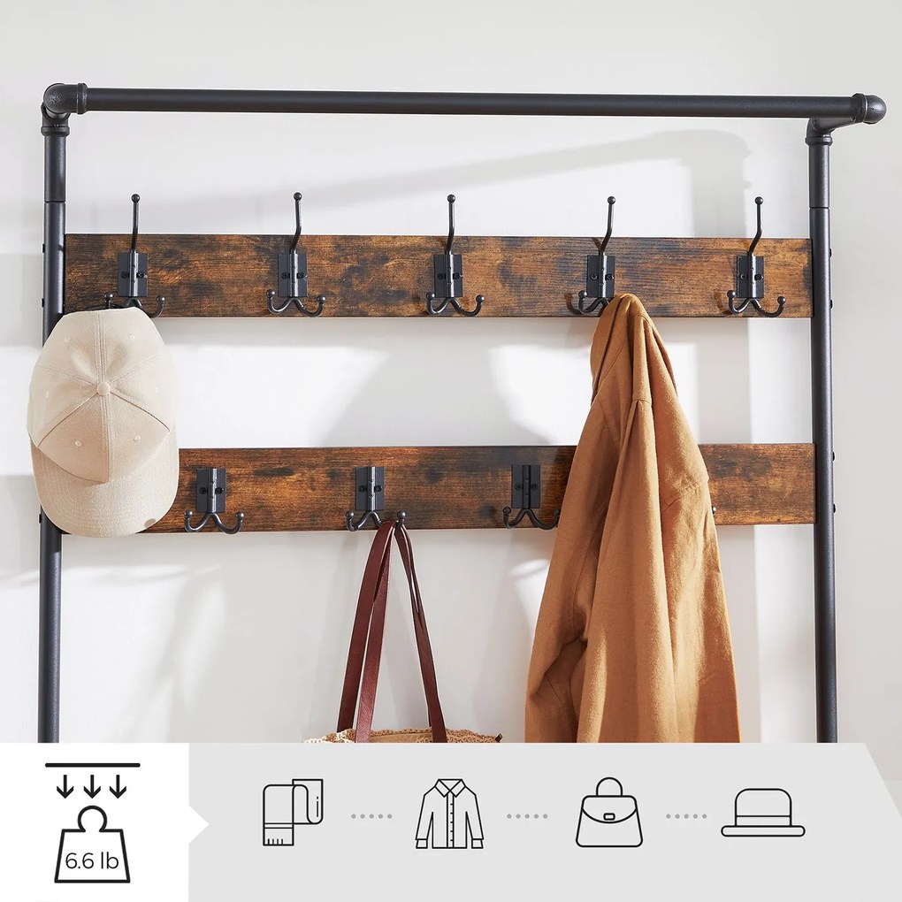 Armario entrada hall com cabide 100 x 41,5 x 182 cm Castanho Vintage-preto