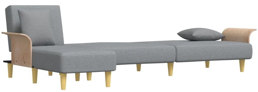 Sofá-cama em forma de L 279x140x70 cm tecido cinzento-claro