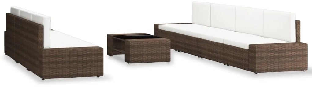 8 pcs conjunto lounge para jardim vime PE castanho