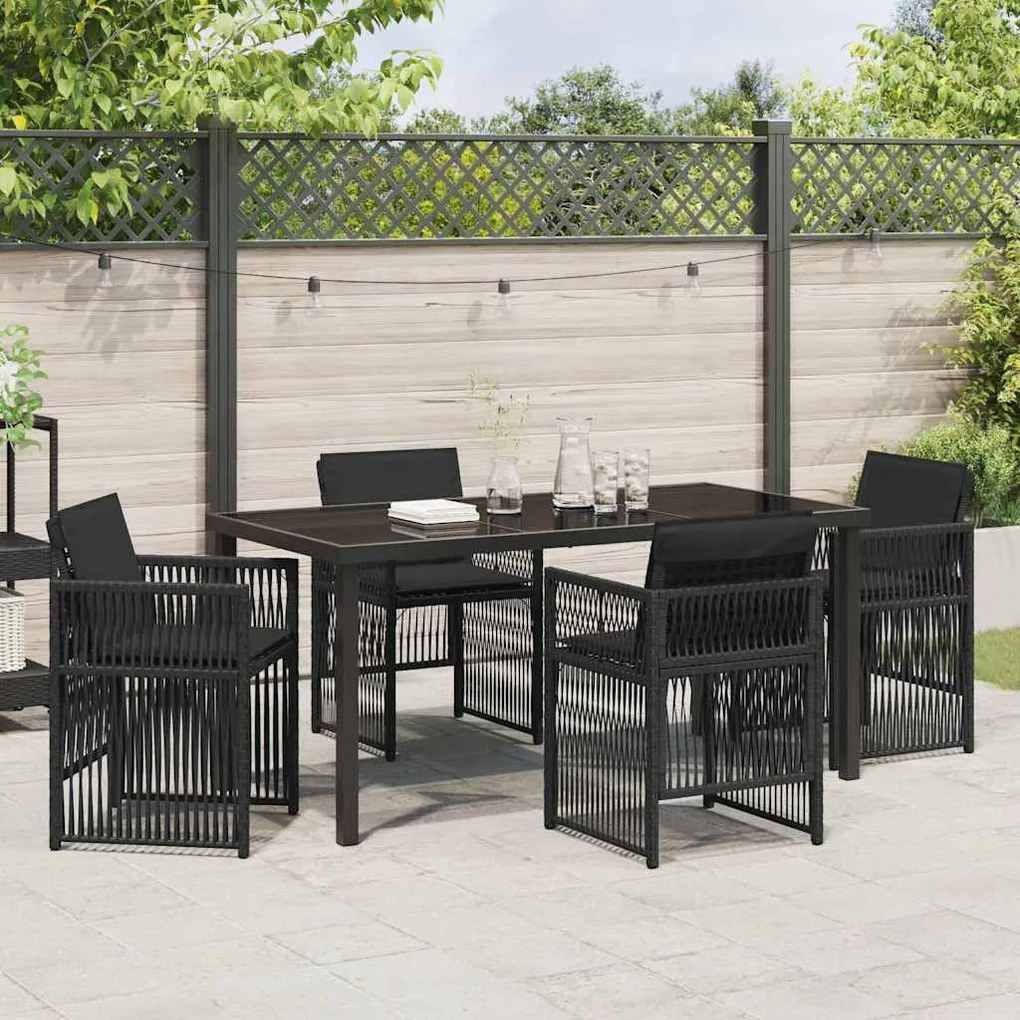 Conjunto de Jantar de Jardim de 5 Peças com Almofadas Pretas e Rattan