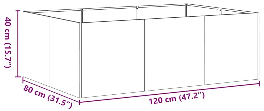 Vaso/floreira 120x80x40 cm aço verde azeitona