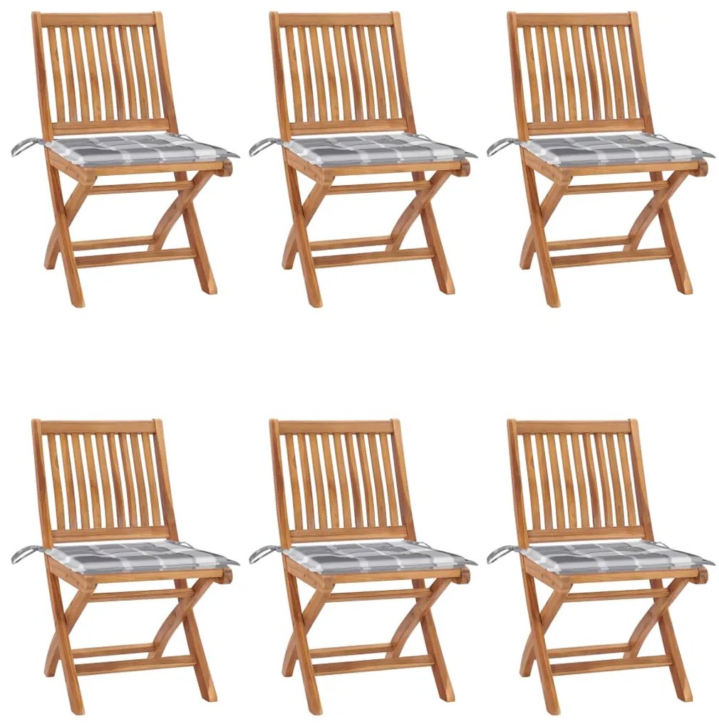 vidaXL Cadeiras de jardim dobráveis c/ almofadões 6 pcs teca maciça