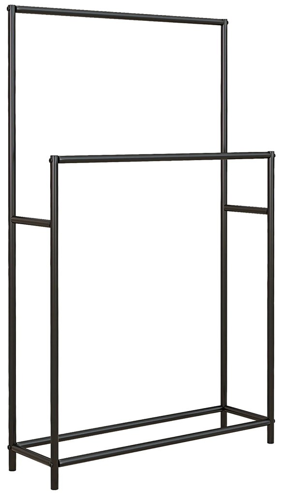 HOMCOM Toalheiro de Pé de 2 Níveis Toalheiro Casa de Banho com 2 Barras e Estrutura de Metal 66x20x110 cm Preto | Aosom Portugal