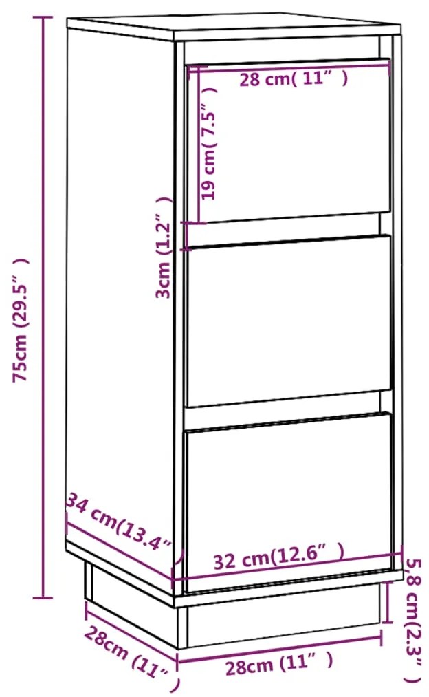 Aparadores 2 pcs 32x34x75 cm pinho maciço castanho mel
