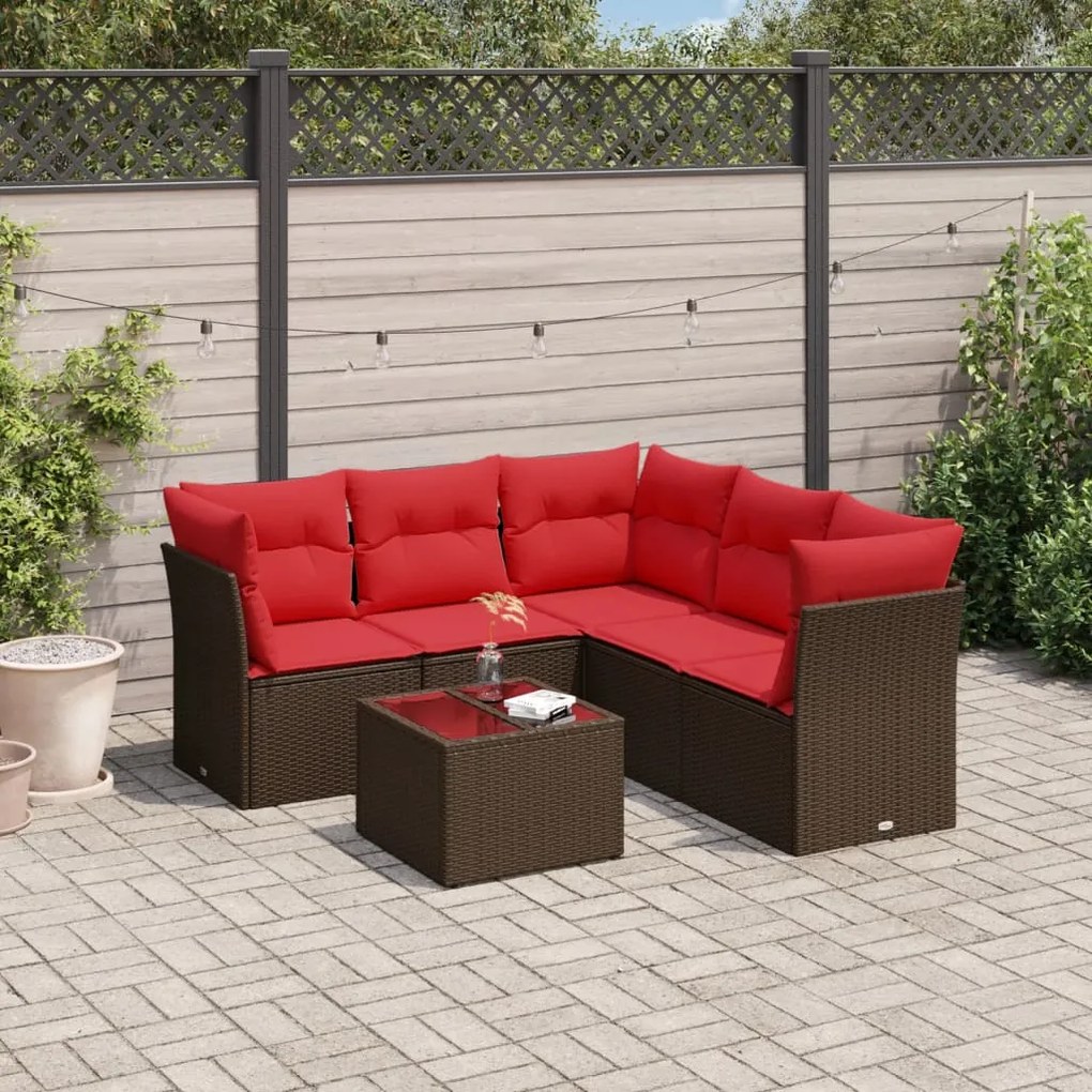 vidaXL 6 pcs conjunto de sofás jardim c/ almofadões vime PE castanho