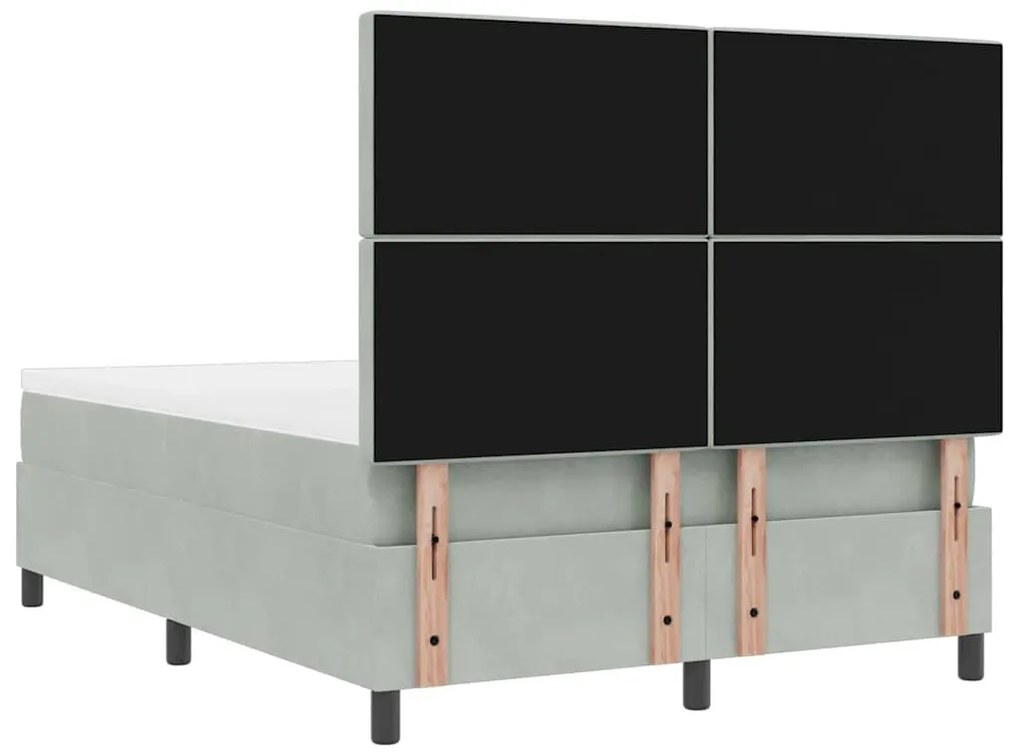 Cama Box Spring com Colchão e Banco Cinza Claro 140x190 cm Veludo