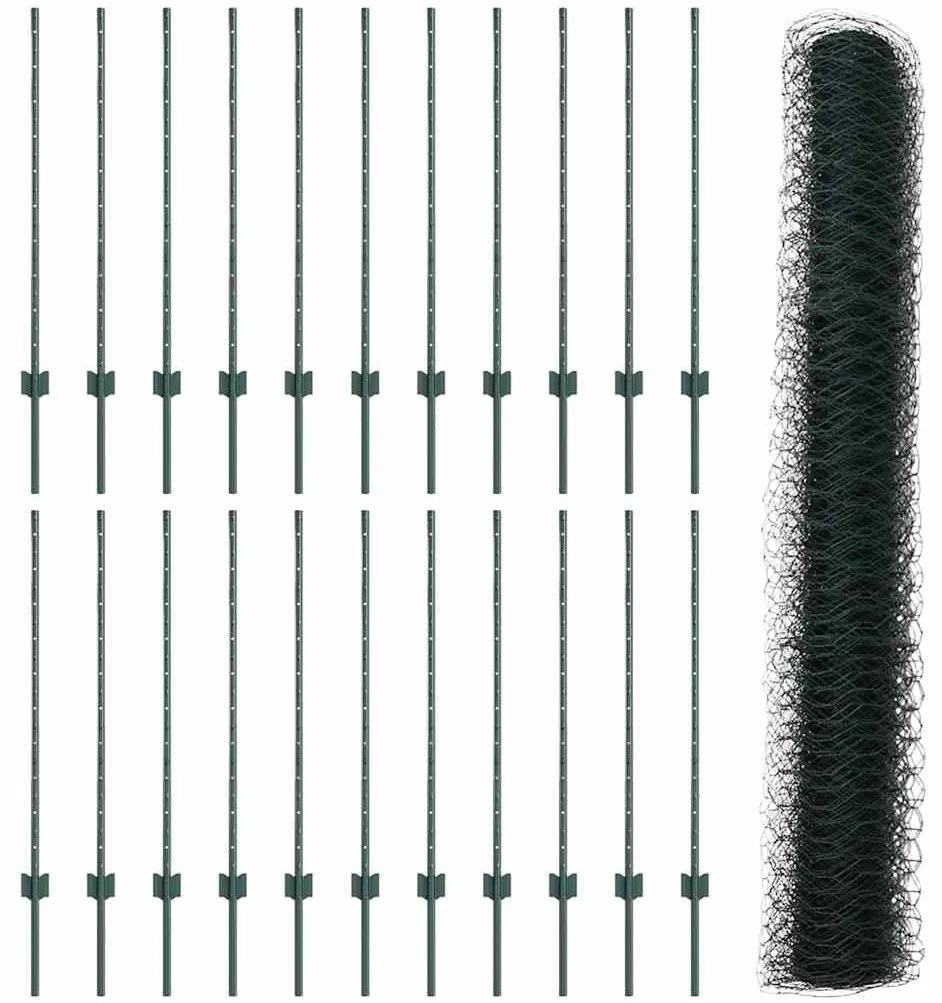 Postes de Cerca vidaXL 11 pcs Canal U Verde 100 cm Aço