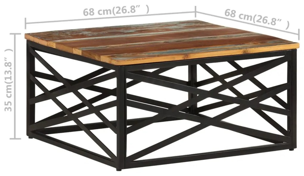 Mesa de centro 68x68x35 cm madeira recuperada maciça