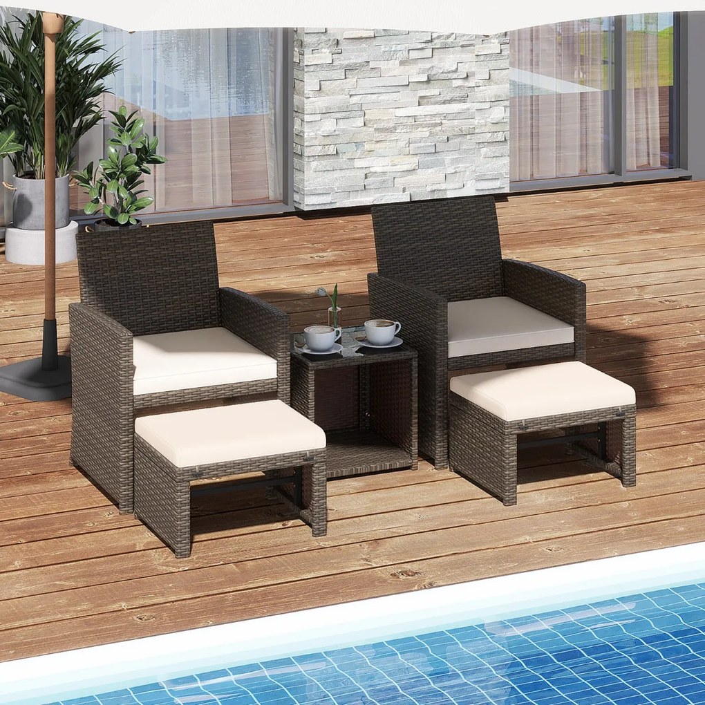 Conjunto de 5 Peças em Vime para Exterior "Lirvik" – 2 Poltronas, 2 Ot