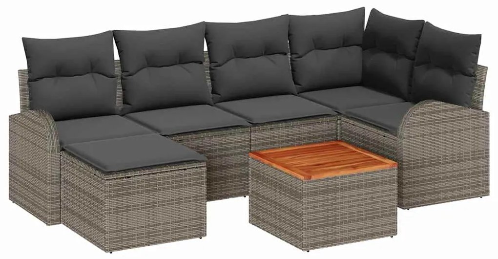 Conjunto de Sofá Jardim 7 Peças com Almofadas Cinza Rattan Poliéster A