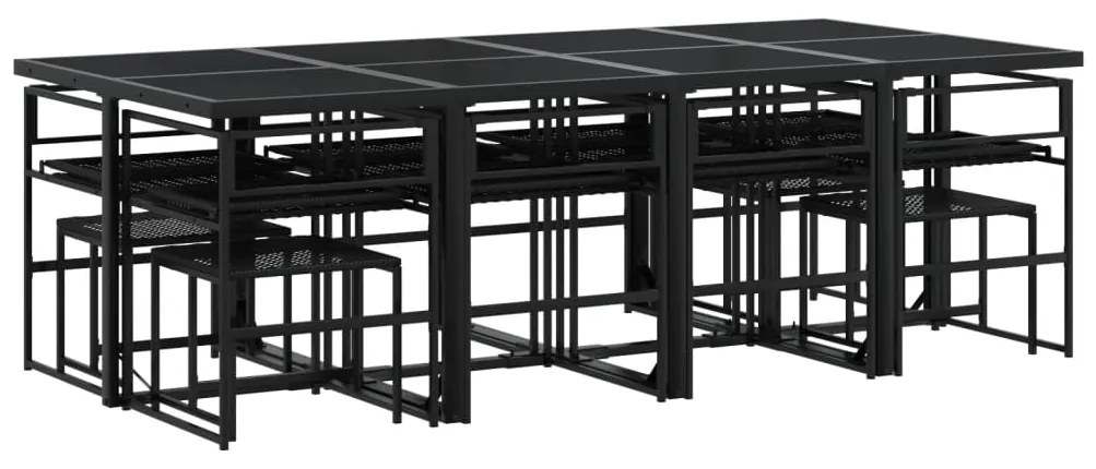 13 pcs conjunto de jantar p/jardim com almofadões vime PE preto