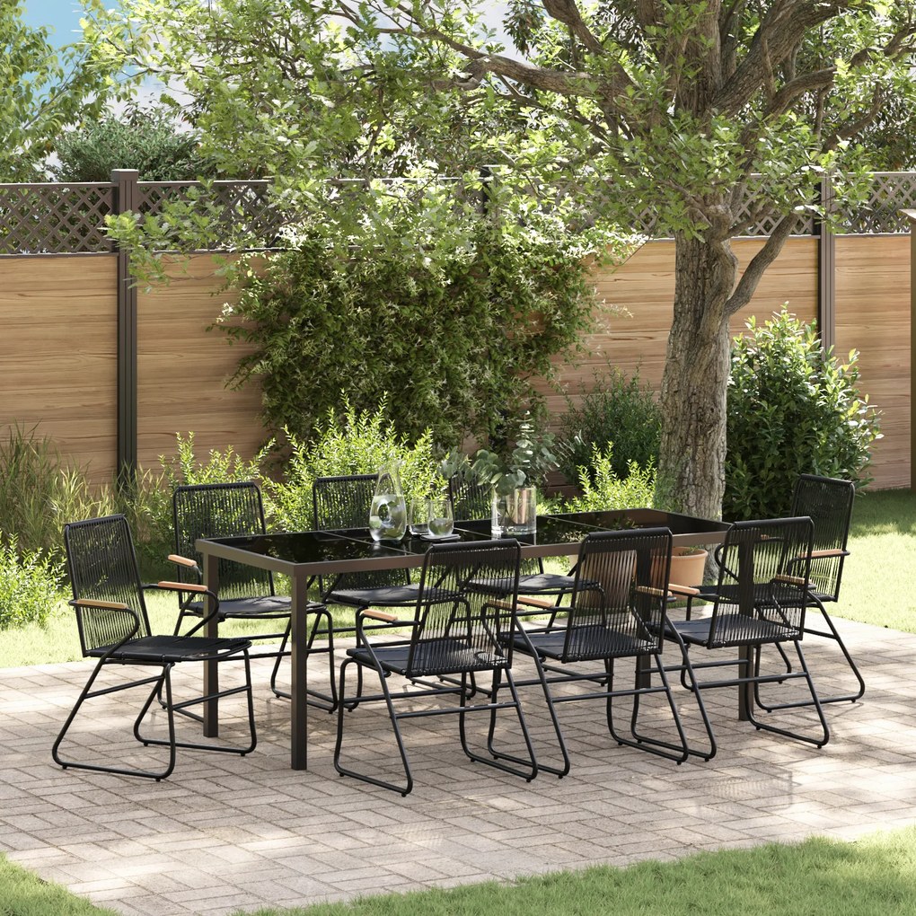vidaXL Conjunto de Jantar de Jardim 9 Peças Preto Rattan PVC