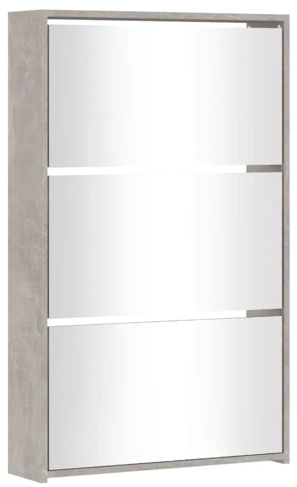 Sapateira c/ espelho 3 divisórias 63x17x102,5 cm cinza cimento