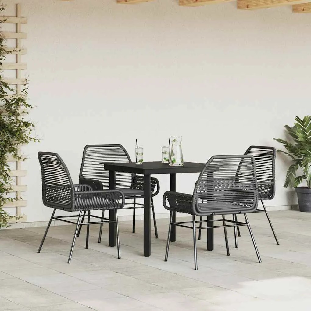 Conjunto de jantar jardim 5 peças almofadas vidro vime PE preto