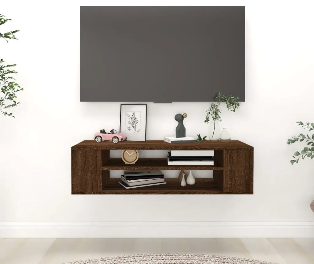 vidaXL Armário TV susp. 100x30x26,5cm deriv. madeira carvalho castanho