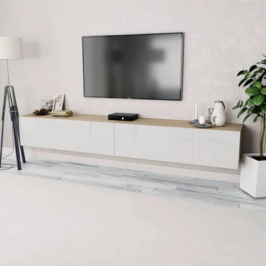 Móveis de TV em aglomerado 2 pcs 120x40x34 cm branco brilhante