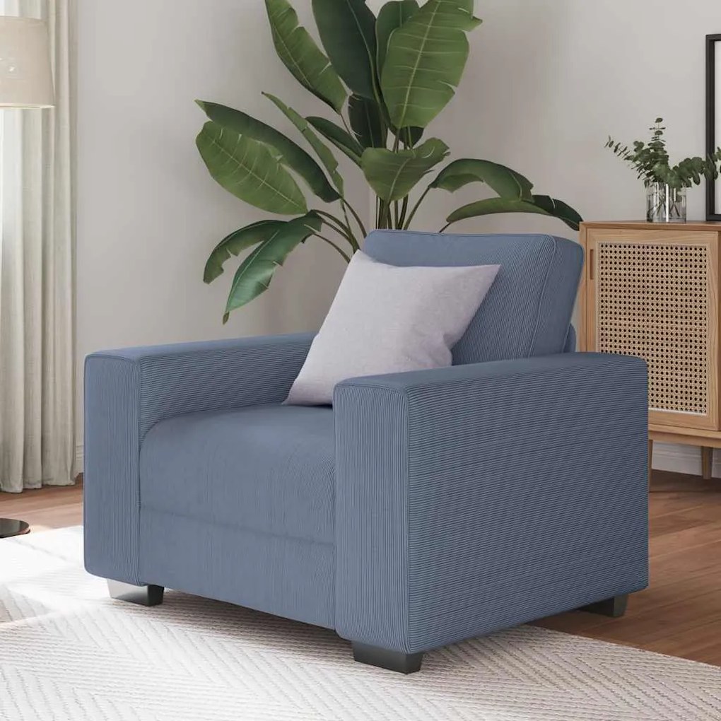 Poltrona tecido corduroy 60 cm azul