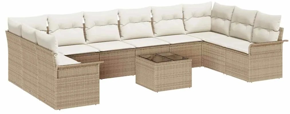 Conjunto de Sofá de Jardim de 11 Peças da com Almofadas Marrons em Pol