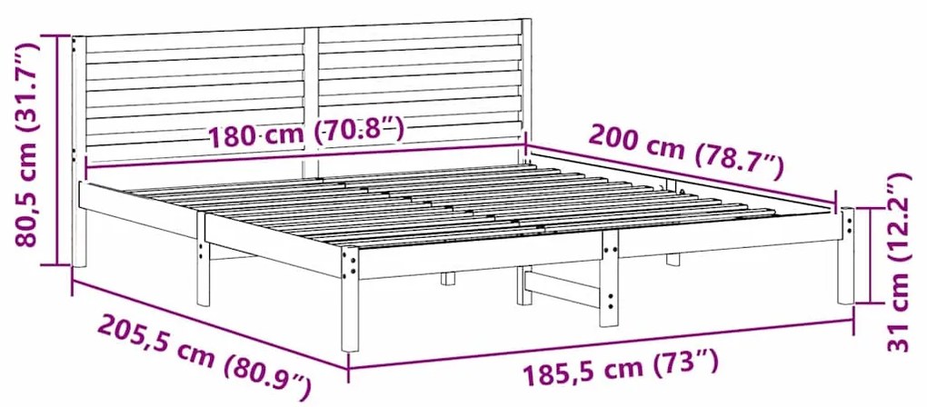 Estrutura da Cama com cabeceira Castanho-mel 180 x 200 cm