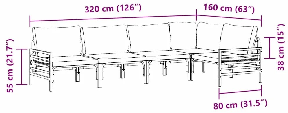 Conjunto de Sofá de Jardim 5 pcs Cinzento-escuro Aço