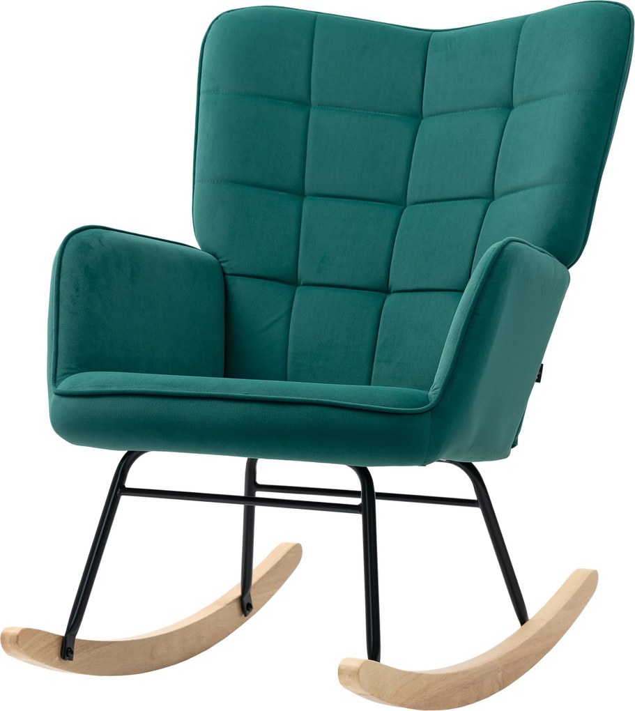 Cadeira de baloiço com estofo em veludo e estrutura em aço, 71 x 98 x 101 cm, verde