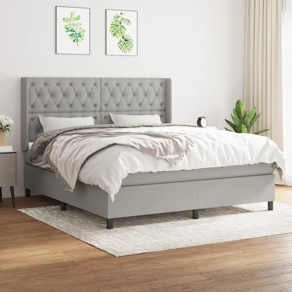 vidaXL Cama com molas/colchão 160x200 cm tecido cinzento-claro