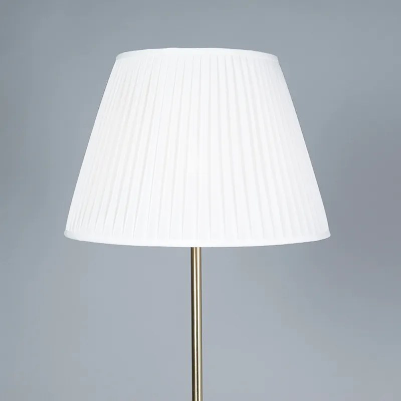 Candeeiro de pé retro em latão com abajur plissado creme 45 cm - Kaso Retro