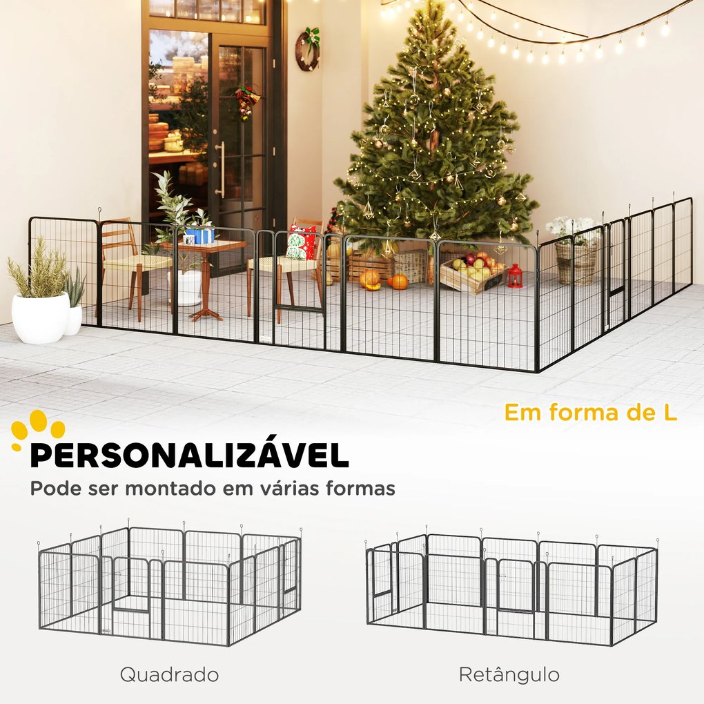 Parque para Cães de 12 Painéis 68x80 cm (CASOTA NÃO INCLUIDA) Parque Dobrável para Cães Médios com Portas Fecho e Estacas Preto