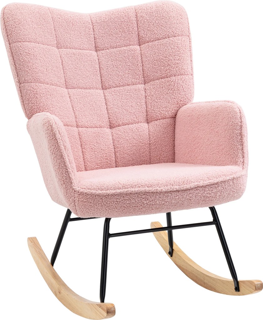 Poltrona Baloiço em Borrego com Oscilação de 40° Pés de Madeira de Faia e Estrutura de Aço 71x98x101 cm Rosa