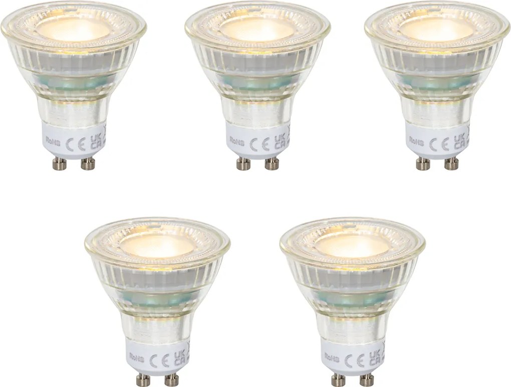 Conjunto de 5 lâmpadas LED GU10 50mm transparentes 2,5W 450 lm 2700K
