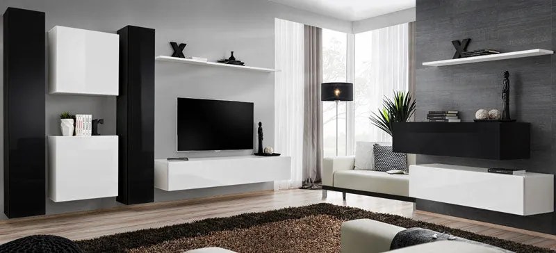 Móvel TV Sendim – 120x30 cm – Preto Mate com Portas Alto Brilho – Desi