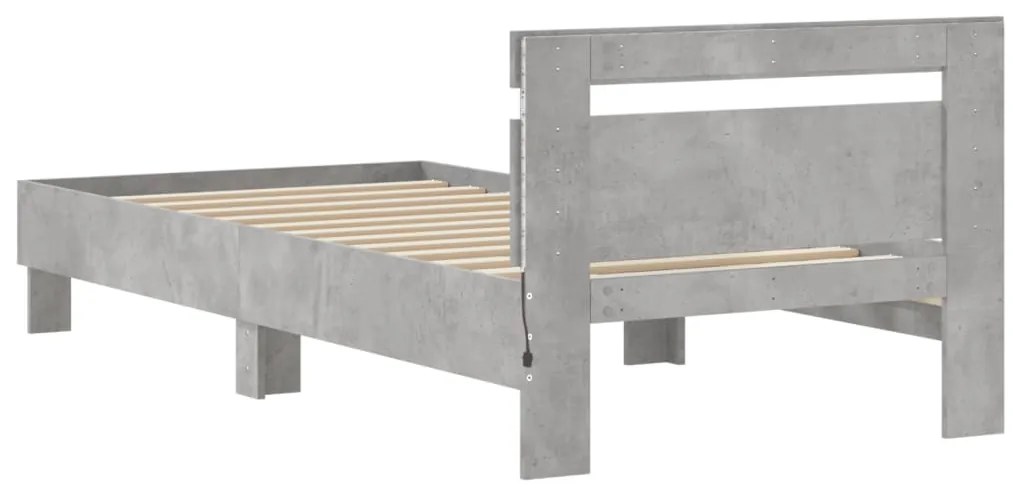 Estrutura de cama c/ cabeceira/luzes LED 90x200cm cinza cimento