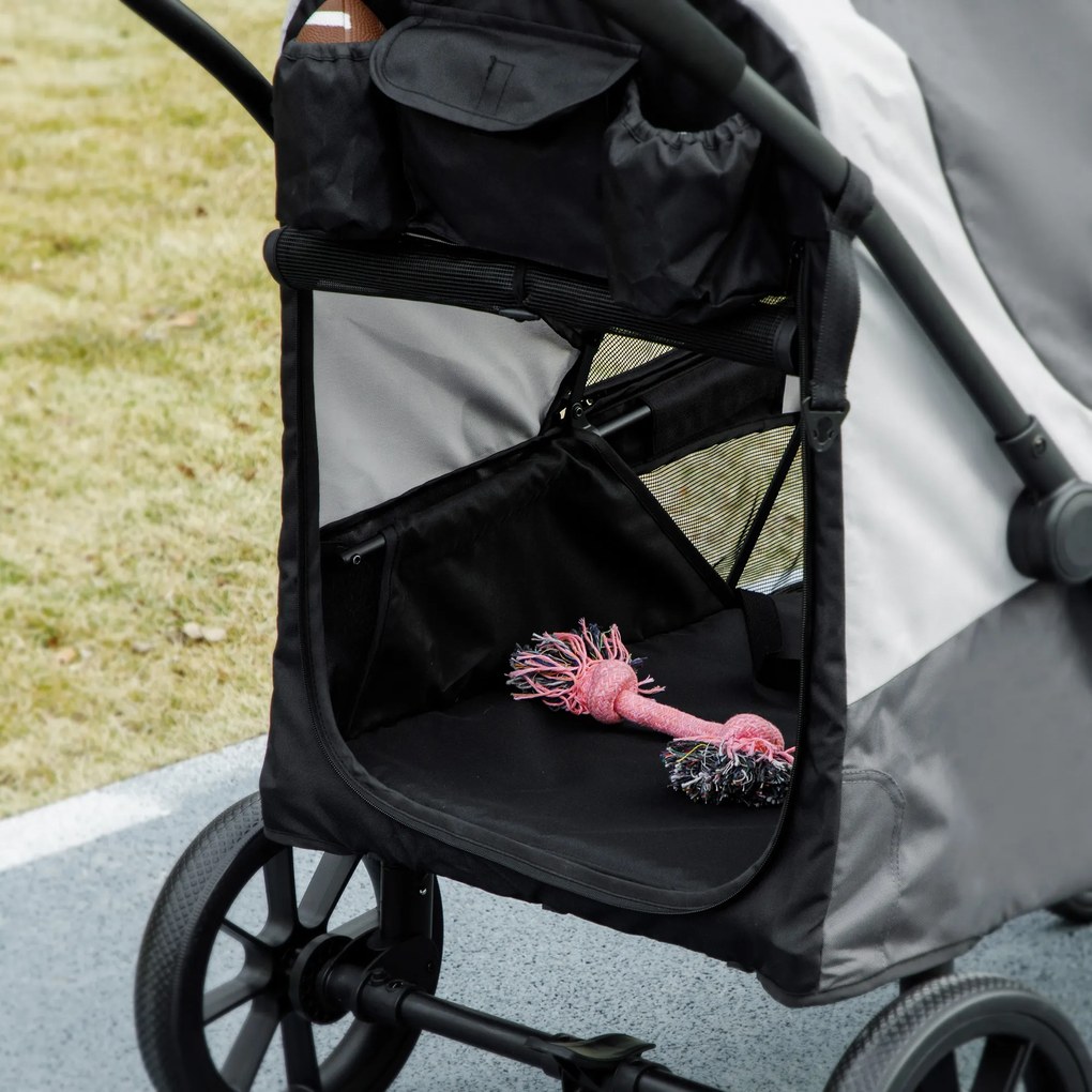 Carrinho Dobrável para Cães com Janelas de Malha Almofadado Lavável Correias de Segurança 124x67x100 cm Cinzento Escuro